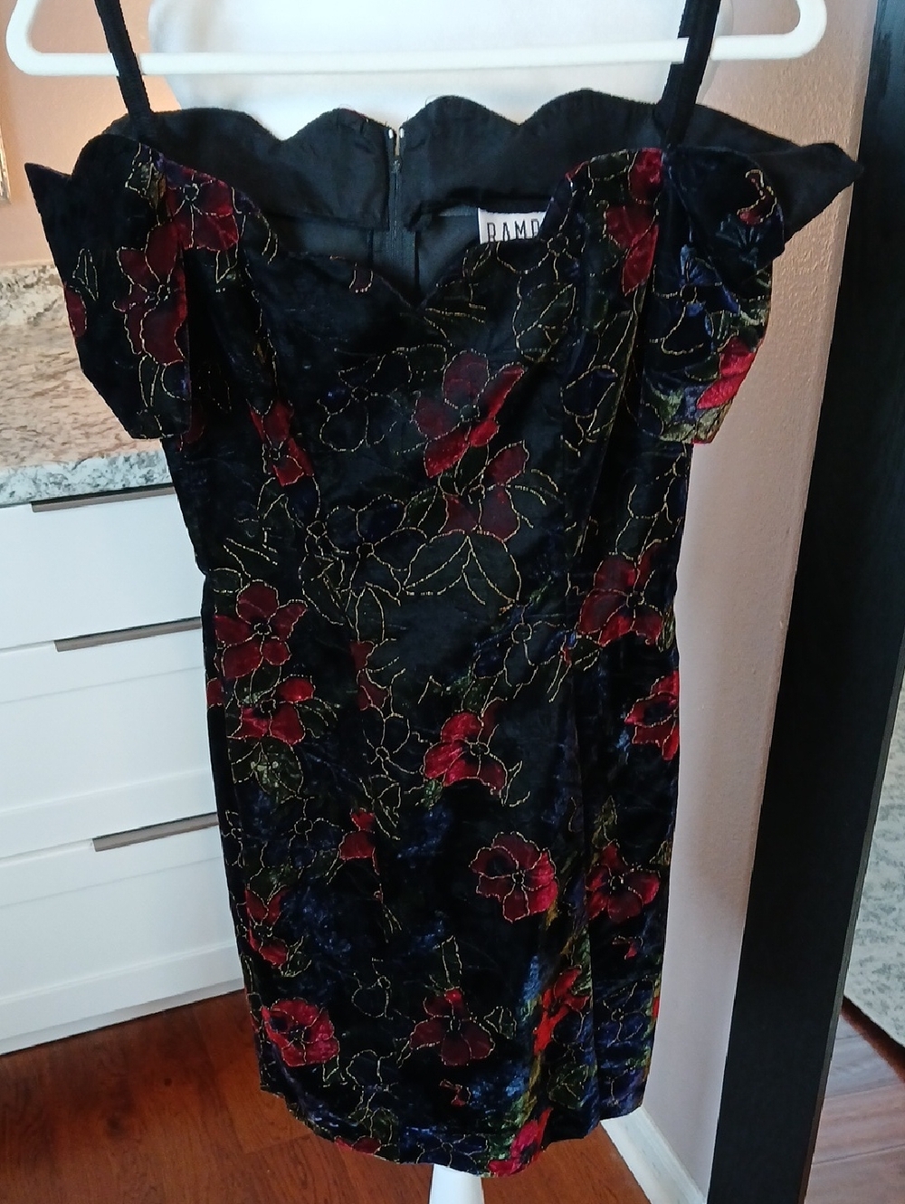 VTG Rampage 90s Y2K Dress Cocktail Size 5 Floral Velour Embossed Burnout